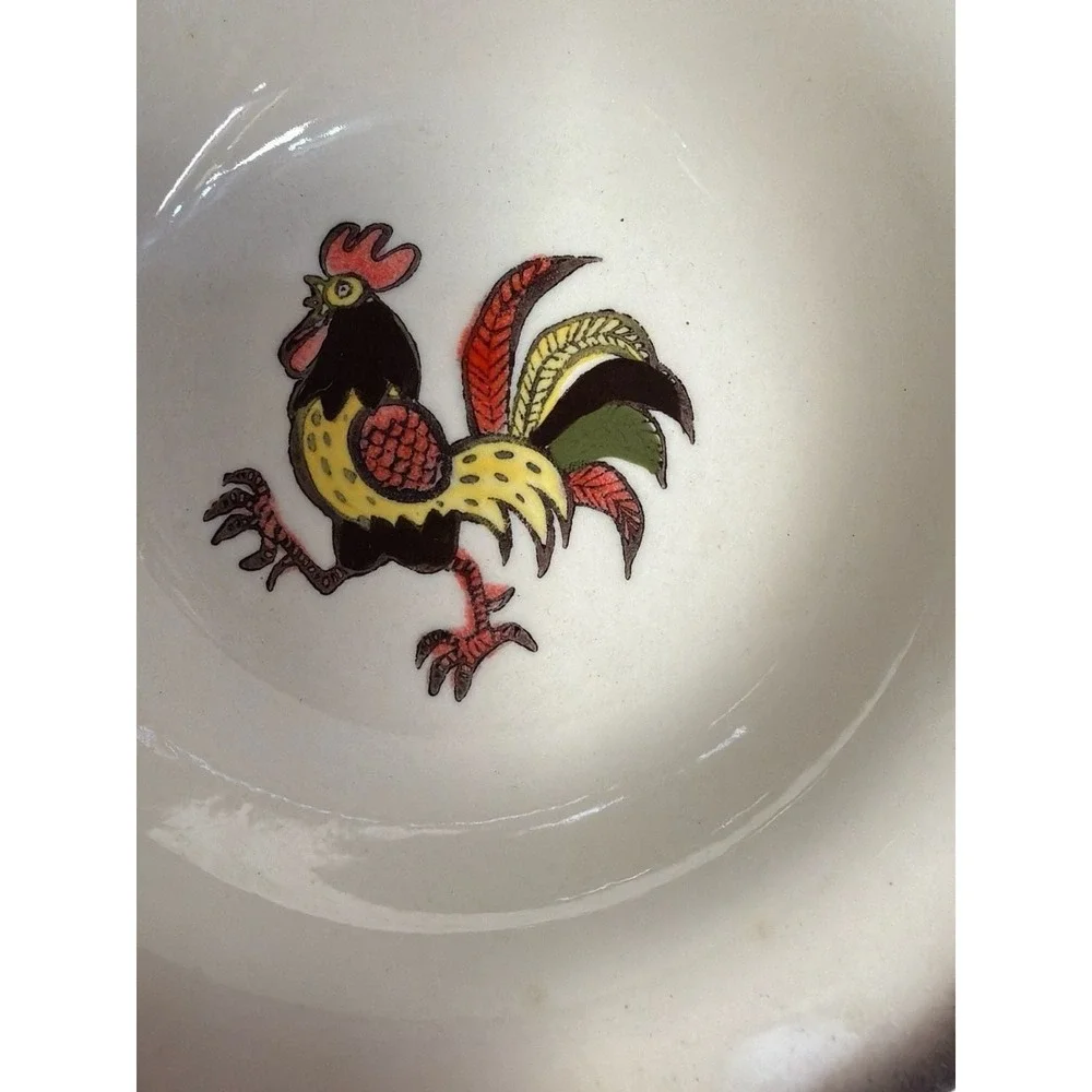Vintage Metlox Poppytrail Red Rooster‎ 6 Inch Fruit Berry Bowls - Set of 4